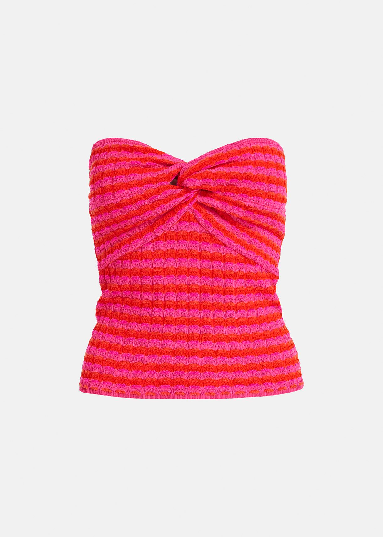 Top sans bretelles en tricot rayé rose et rouge