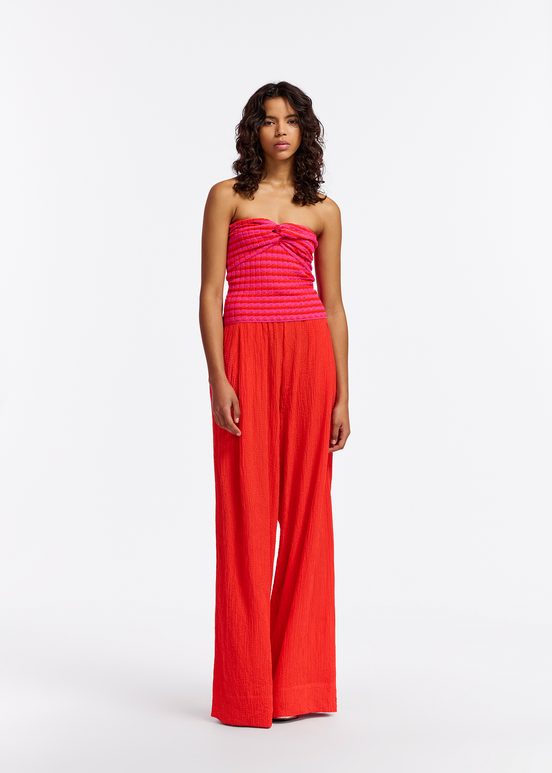 Roze en rood gestreepte strapless top