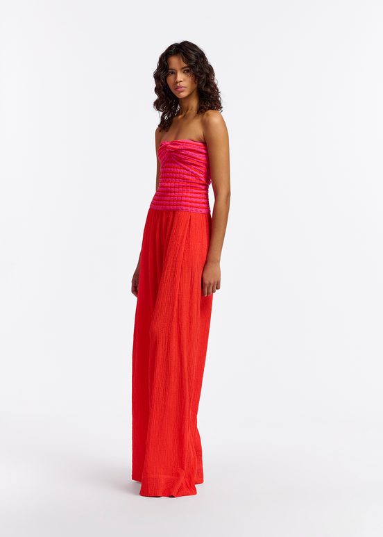 Roze en rood gestreepte strapless top