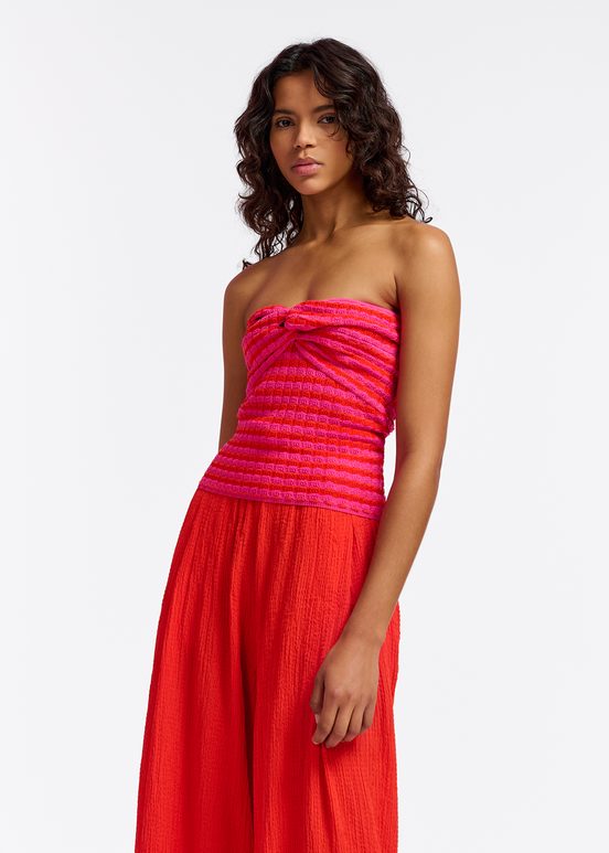 Roze en rood gestreepte strapless top