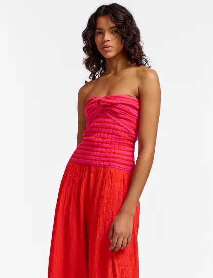 Roze en rood gestreepte strapless top