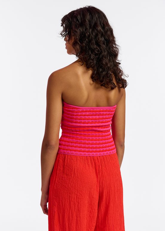 Roze en rood gestreepte strapless top