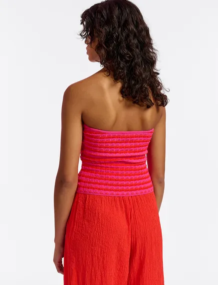 Roze en rood gestreepte strapless top