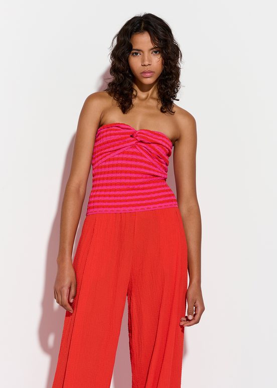 Pink and red striped knitted strapless top