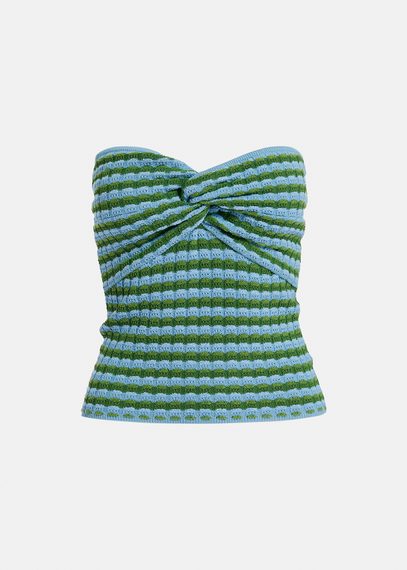 Blue and green striped knitted strapless top