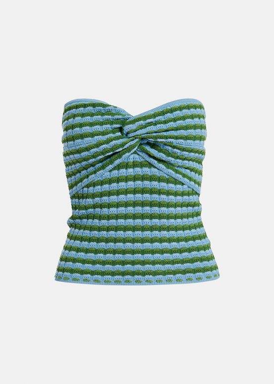 Blauw en groen gestreepte strapless top