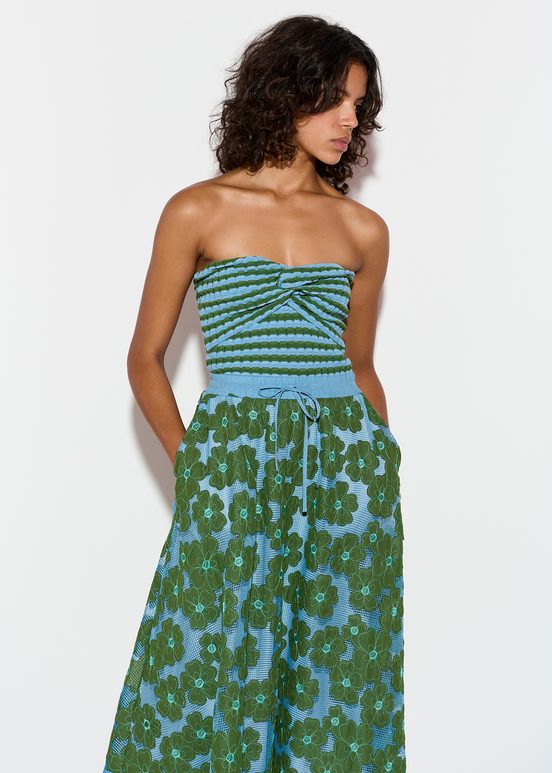 Blue and green striped knitted strapless top