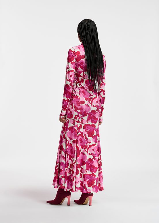 White and pink stretch-jersey maxi dress with floral print