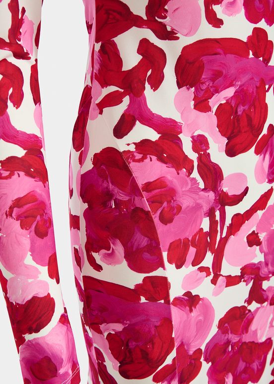 White and pink stretch-jersey maxi dress with floral print