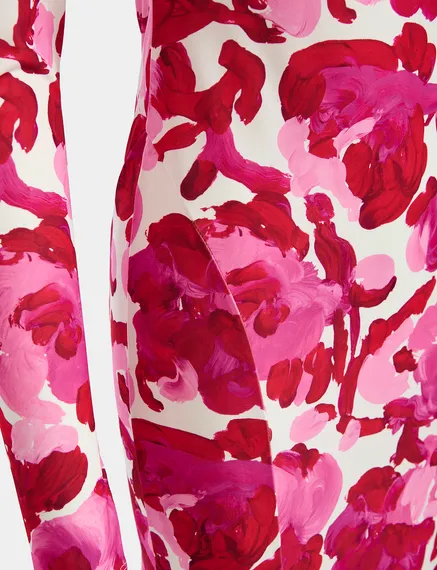 Maxikleid aus Stretch-Jersey in Weiß und Rosa mit Blumenprint