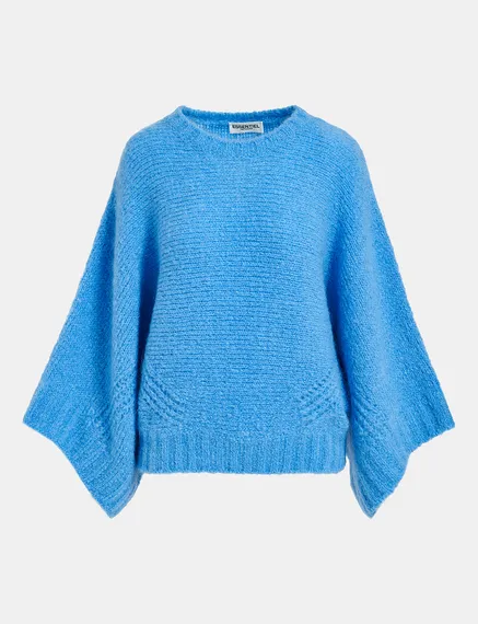 Blue knit sweater with cape effect