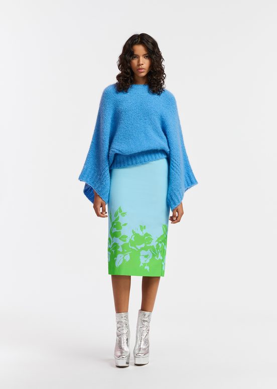 Blue knit sweater with cape effect