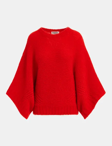 Roter Strickpullover mit Cape-Effekt