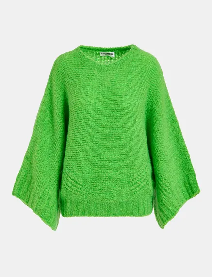 Green knit sweater with cape effect