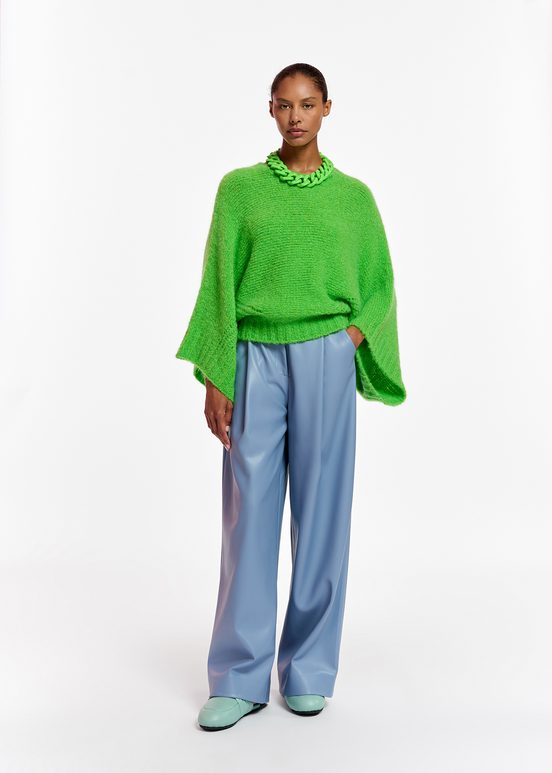 Green knit sweater with cape effect