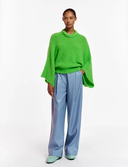 Green knit sweater with cape effect