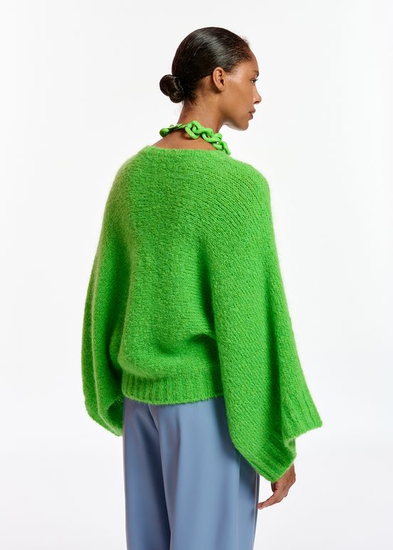 Green knit sweater with cape effect