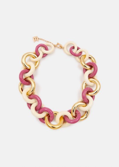 Pink, gold and ecru chunky chain necklace