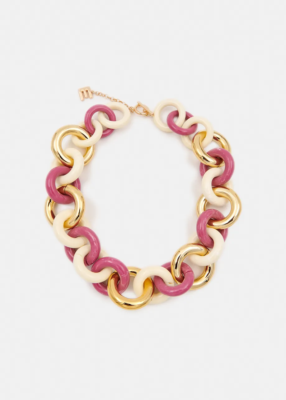 Pink, gold and ecru chunky chain necklace