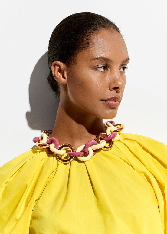 Pink, gold and ecru chunky chain necklace