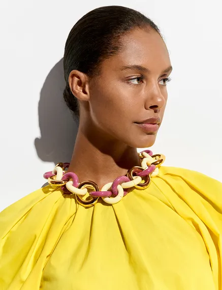 Pink, gold and ecru chunky chain necklace