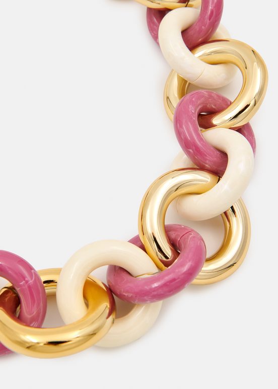 Pink, gold and ecru chunky chain necklace