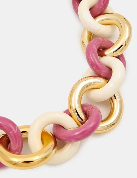 Pink, gold and ecru chunky chain necklace