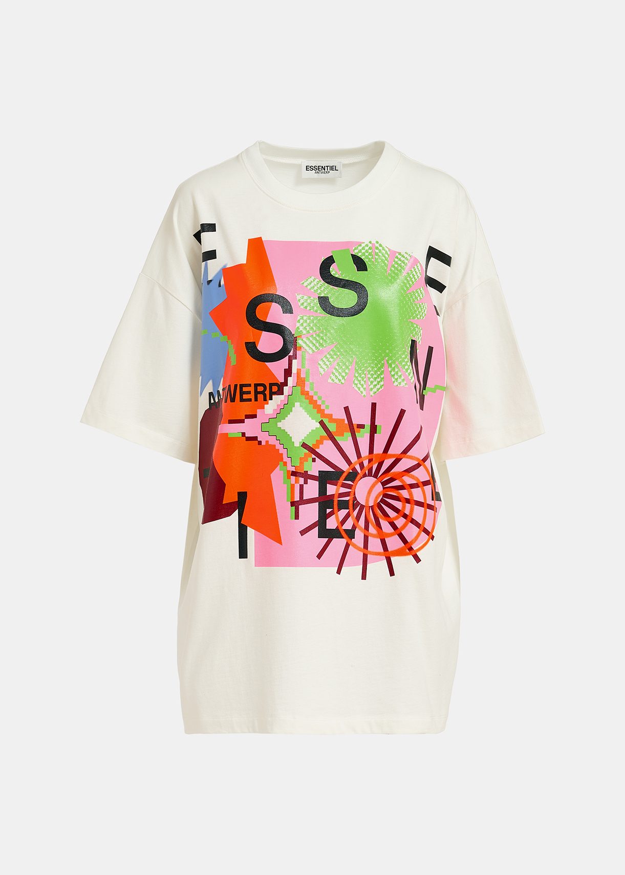 Off-white organic cotton T-shirt with multicolor print