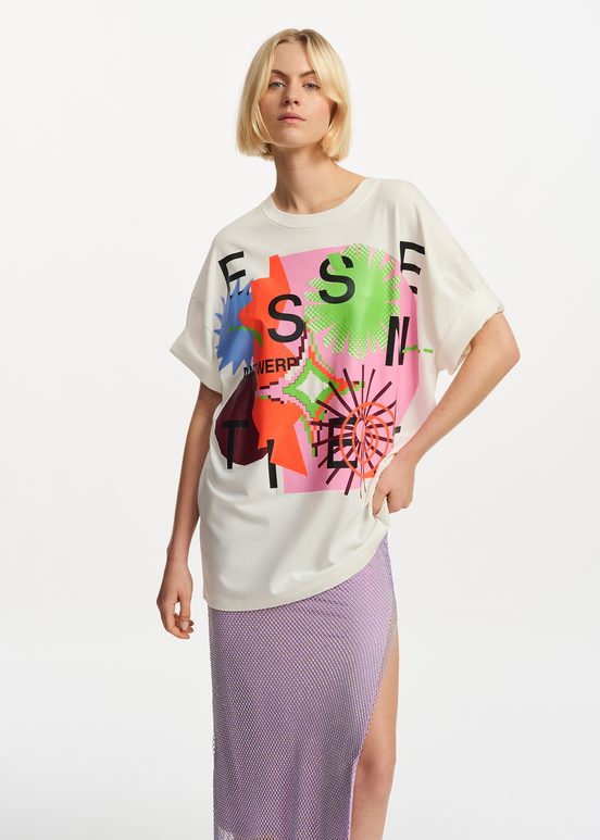 Off-white organic cotton T-shirt with multicolor print