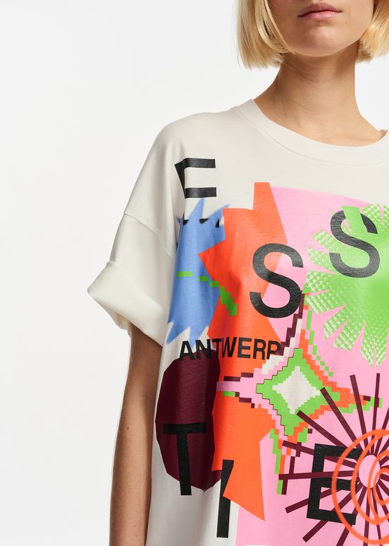 Off-white organic cotton T-shirt with multicolor print