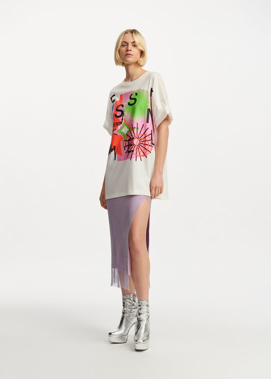 Off-white organic cotton T-shirt with multicolor print