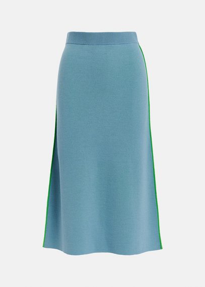 Blue knitted skirt with green piping