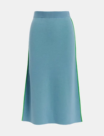 Blue knitted skirt with green piping