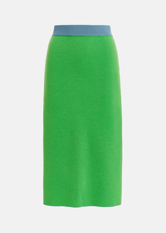 Blue knitted skirt with green piping