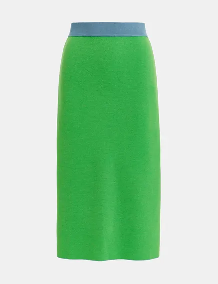 Blue knitted skirt with green piping