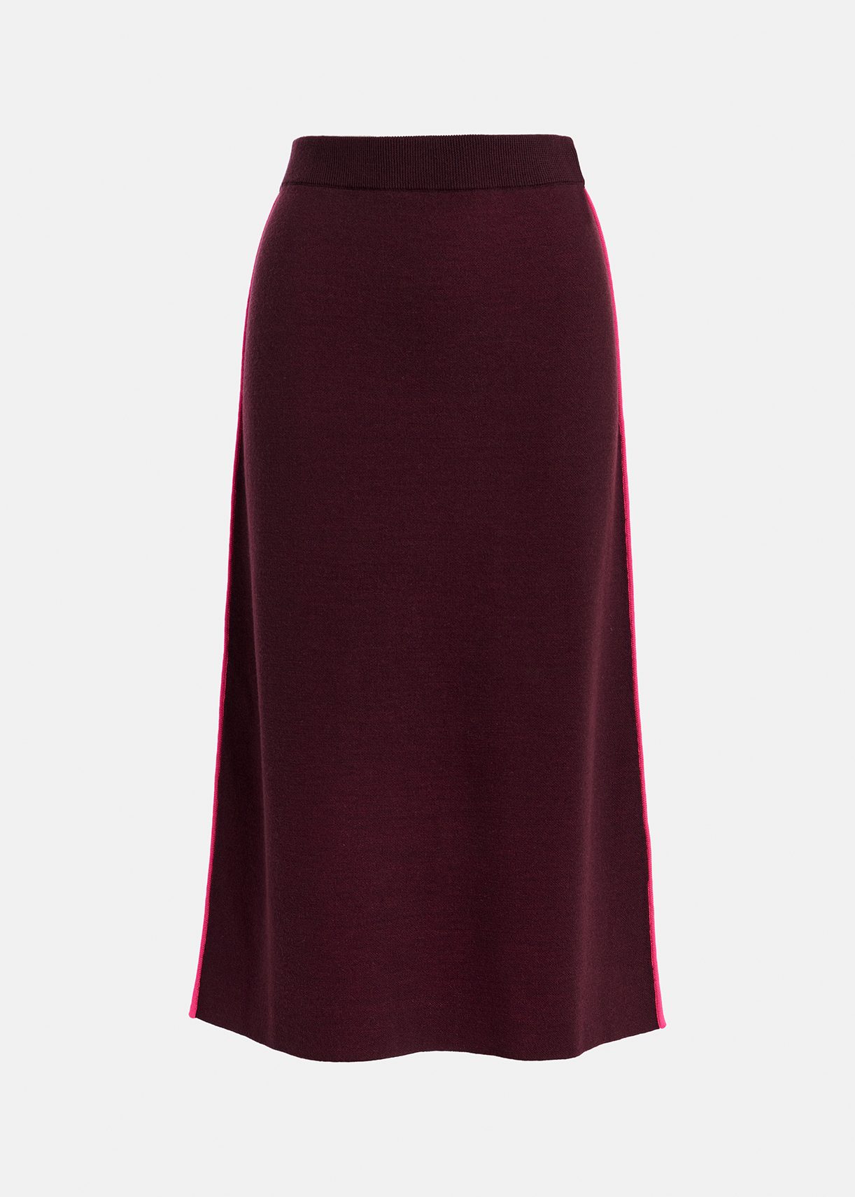 Burgundy knitted skirt with neon pink piping Essentiel Antwerp