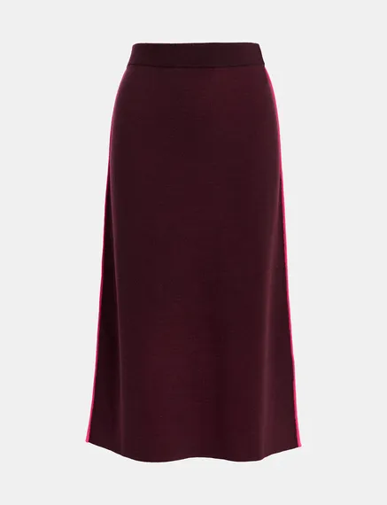 Burgundy knitted skirt with neon pink piping