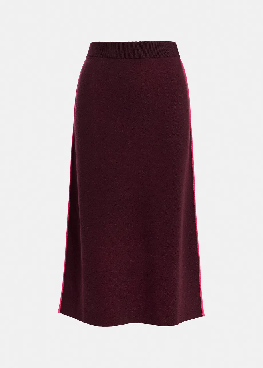 Burgundy knitted skirt with neon pink piping