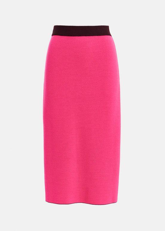 Burgundy knitted skirt with neon pink piping