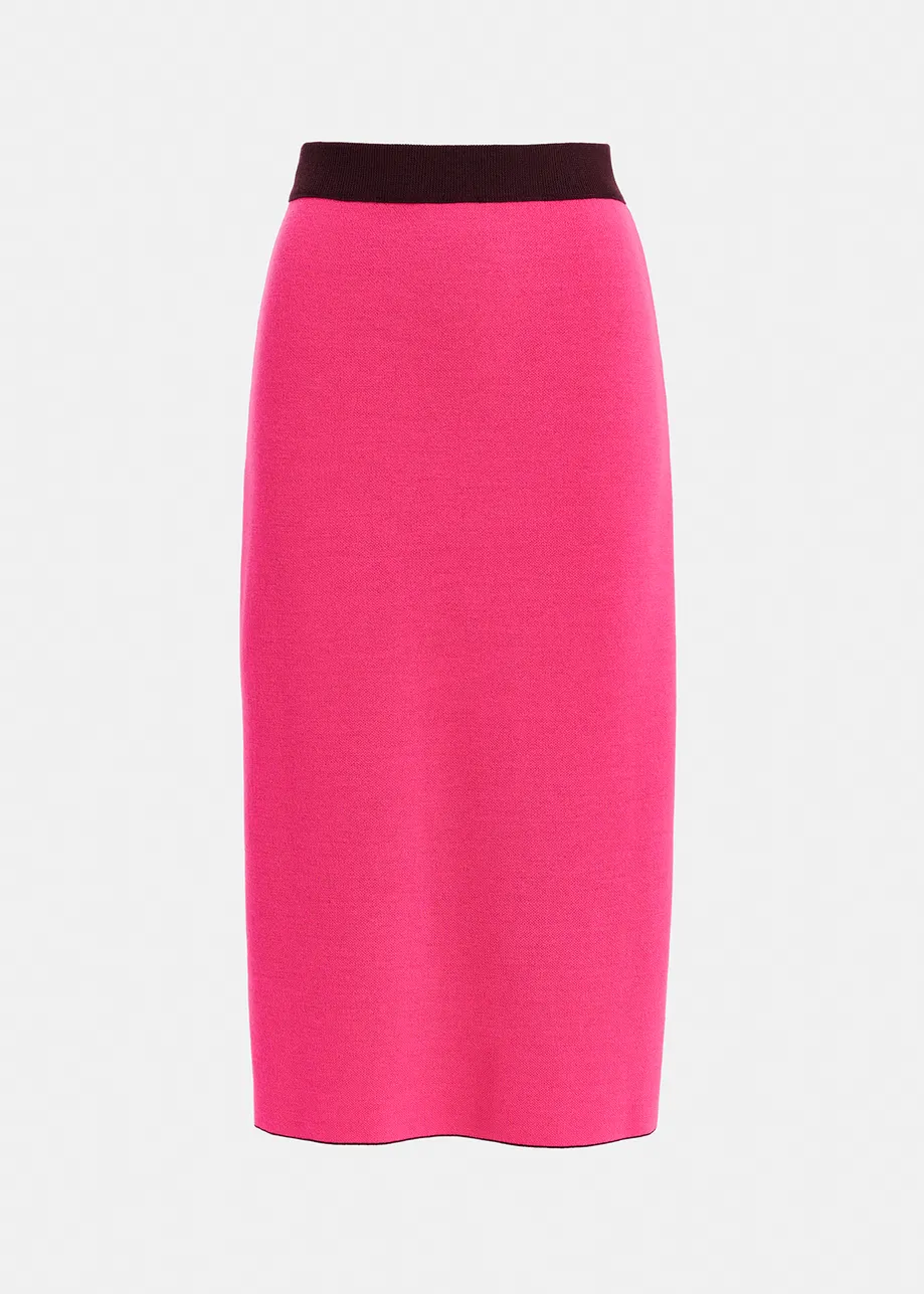 Burgundy knitted skirt with neon pink piping