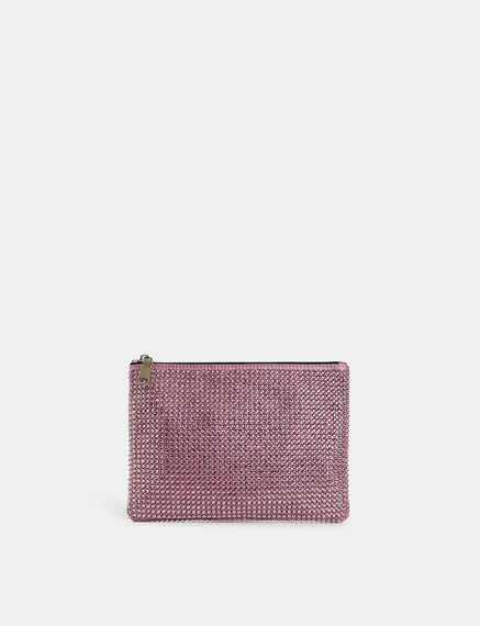 Lilac rhinestone-embellished pouch