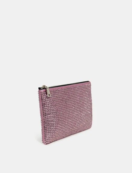 Lilac rhinestone-embellished pouch