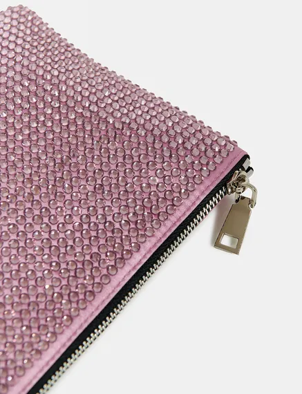 Lilac rhinestone-embellished pouch