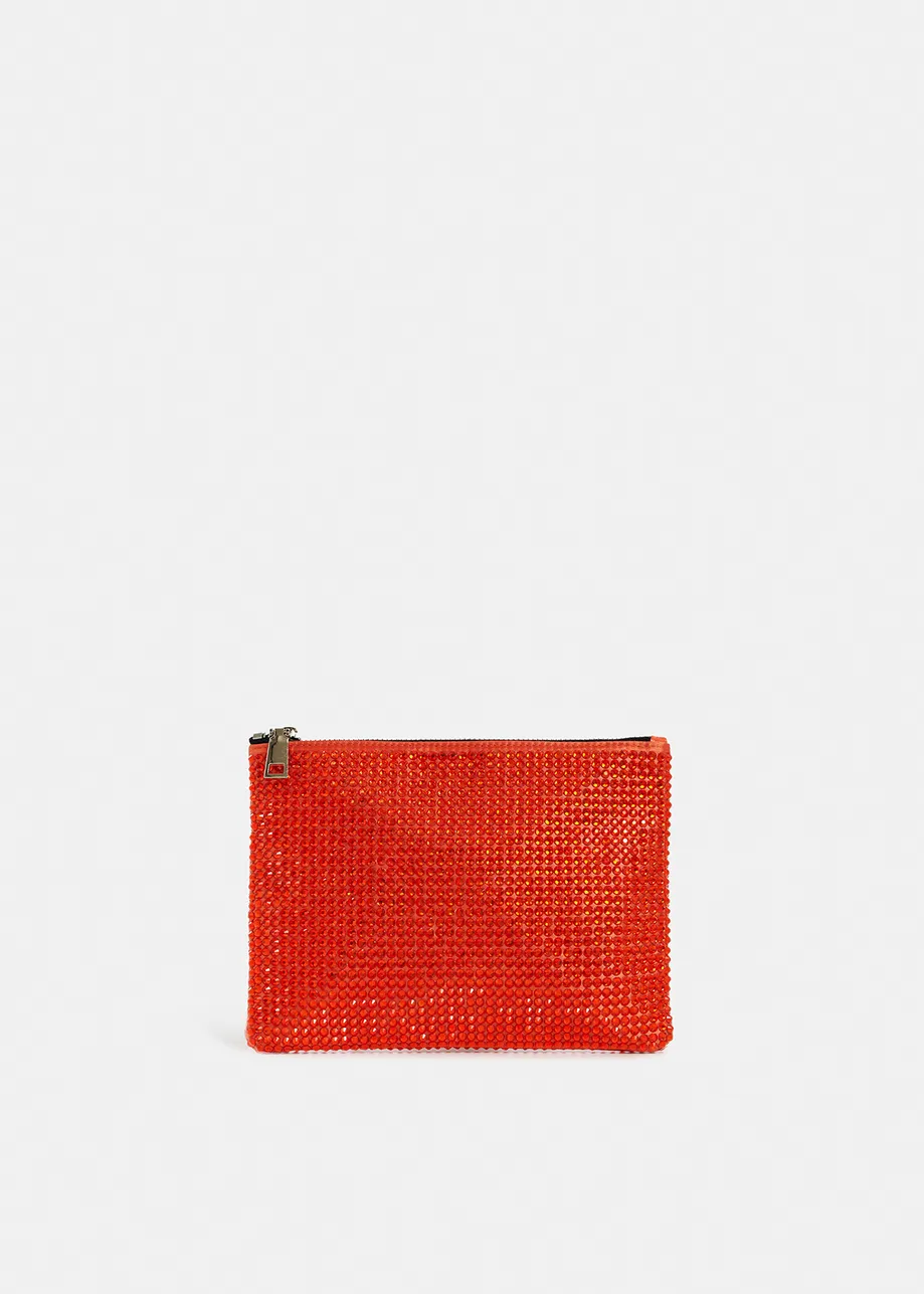 Red rhinestone-embellished pouch