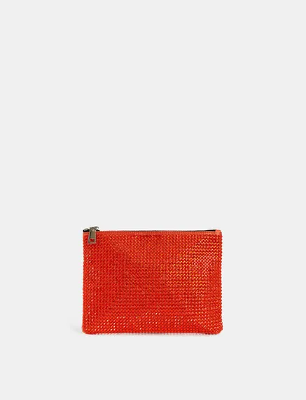 Red rhinestone-embellished pouch