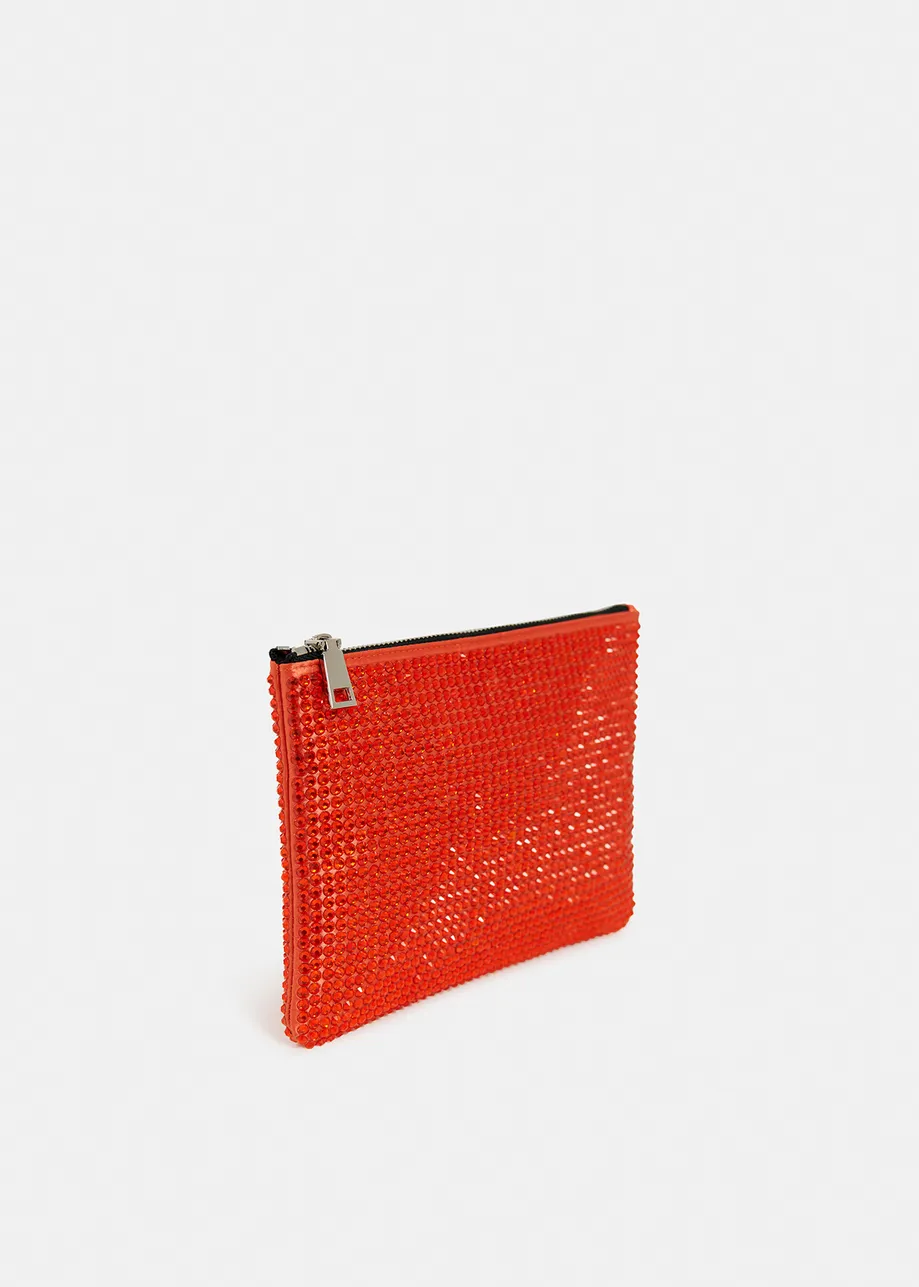 Red rhinestone-embellished pouch