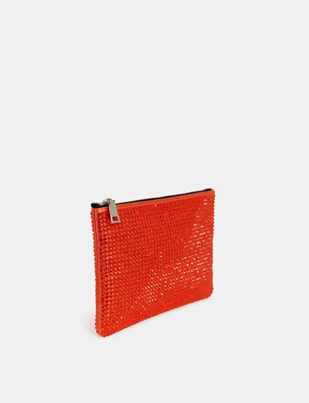 Red rhinestone-embellished pouch