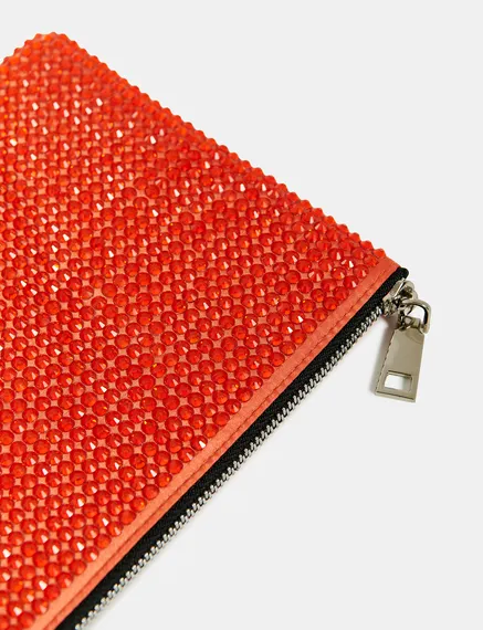 Red rhinestone-embellished pouch