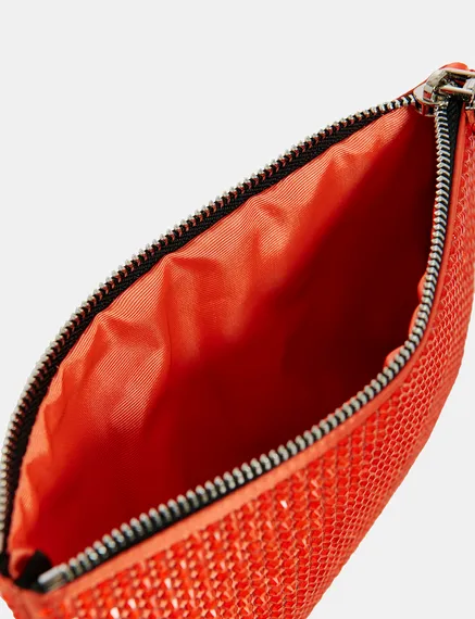 Red rhinestone-embellished pouch