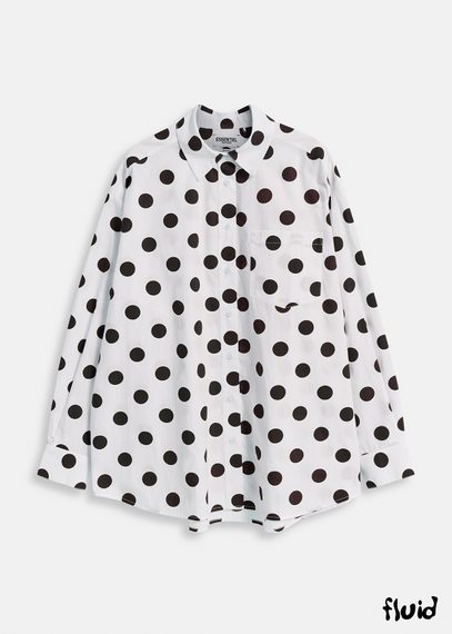 Chemise en coton blanche et noire à pois